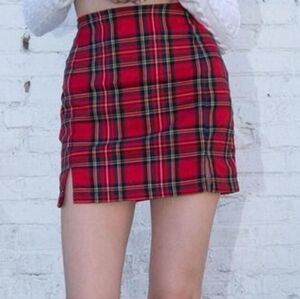 Nwt Brandy Melville Red Plaid Skirt.size 26.New With Tags